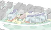So sehen die Pläne des Projekts auf dem Luzerner Eichwald-Areal aus. In der Mitte ist das historische Salzlager zu sehen, das erhalten bleiben soll. (Visualisierung: EBG)