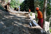 Teilansicht der neuen und massiv befestigten Waldstrasse unterhalb des Schanerberges. (Bild: Hansruedi Rohrer)