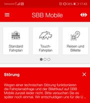 Die Störungsmeldung in der SBB-App. (Bild: Screenshot App)