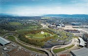Das Projekt «The Circle» beim Flughafen Zürich mit Hotels, Restaurants und Kongresszentrum soll 2020 eröffnet werden. (Bild: Visualisierung: Flughafen Zürich AG)