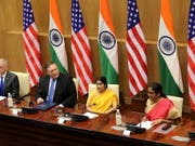 US-Verteidigungsminister Jim Mattis (l) und US-Aussenminister Mike Pompeo haben mit ihren indischen Amtskolleginnen Suhsma Swaraj und Nirmala Sitharaman einen Verteidigungspakt unterzeichnet. Dieser ermöglicht Indien, neueste Waffensysteme aus den USA zu beziehen. (Bild: KEYSTONE/EPA/HARISH TYAGI)