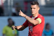 Switzerland's Granit Xhaka reactsduring the UEFA Nations League group 2 match between Switzerland and Iceland in the Kybunpark stadium in St. Gallen, Switzerland, on Saturday, September 8, 2018. (KEYSTONE/Peter Schneider)