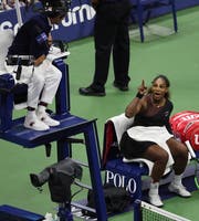 Serena Williams beleidigt den Schiedsrichter. Bild: Brian Hirschfeld/Keystone (New York, 8. September 2018)