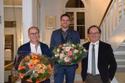 Der Vize-, der neue und der ehemalige Parlamentspräsident: Roland Bosshart, Marc Flückiger und Luc Kauf (von links nach rechts). Bild: Nicola Ryser