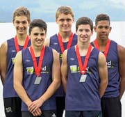 Die neuen Rekordhalter bei der männlichen U16-Staffel (v. l.): Antonio Vuco, Sandro Graf, Fabio Kobelt, Ramon Frei und Kevin Egbon. (Bild: Martin Steger)