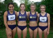 Die neuen Rekordhalterinnen bei der weiblichen U18-Staffel (v. l.): Alessia Omlin, Chantal Keel, Aylin Rudolph und Alisa Buschor. (Bild: Martin Steger)