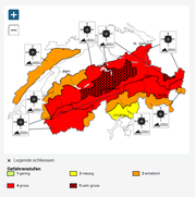 Das Lawinenbulletin bis Montag, herausgegeben am Sonntag Abend vom Institut für Schnee- und Lawinenforschung (SLF).