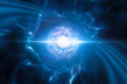 Wenn zwei winzige, aber sehr dichte Neutronensterne verschmelzen, explodieren sie als Kilonova. Dieses sehr seltene Ereignis kann einen kurzen Gammastrahlenausbruch hervorrufen. (Bild: Keystone)