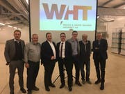 Nationalrat Roland Rino Büchel (von links), Hans Schönauer, Parteileitungsmitglied Dirc Marti, Kantonsrat Markus Wüst, Ständeratskandidat Mike Egger, Giuseppe Larmote und Hanspeter Trütsch (ehemaliger SRF-Bundhausredaktor). (Bilder: pd)