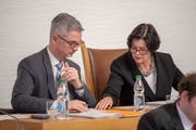 Die neue Spitze des St.Galler Stadtparlaments: Präsidentin Barbara Frei (FDP) und Vizepräsident Beat Rütsche (CVP). (Bild: Urs Bucher - 15. Januar 2019)