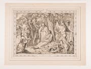 Ulrich Zwingli vor seinem Tode, an einen Baum lehnend und umringt von Zentralschweizern. Lithografie von Hans Bendel (1814 - 1853). (Bild: Landesmuseum)