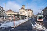 Die Stadt plant eine separate Busspur auf der St. Leonhard-Strasse zwischen Gäbris- und Lavaterstrasse. (Bild: Urs Bucher)