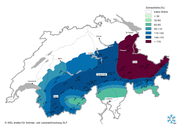 Schneehöhe im Vergleich zum langjährigen Mittel. (Grafik: WSL Institut für Schnee- und Lawinenforschung SLF)
