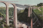Der heutige Sitterviakukt der SOB und dahinter das Ostportal des Sturzeneggtunnels auf einer historischen Ansichtskarte kurz nach 1910. (Bild: Sammlung Reto Voneschen)