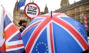 Oppositionsführer Jeremy Corbyn stellte nach der Zurückweisung des Brexit-Abkommens ein Misstrauensvotum gegen Mays Regierung. Im Bild: Demonstranten vor dem Parlament. (Bild: EPA/Neil Hall)