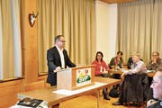 Regierungsrat Josef Hess referiert zur Zersiedelungsinitiative. (Bild: Philipp Unterschütz (Alpnach, 15. Januar 2019))