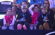Die Federer-Kinder Myla Rose, Charlene Riva (beide 9), Lenny und Leo (beide 4) im Melbourne Park. (Bild Clive Brunskill/Getty Images (Melbourne, 13. Januar 2019))