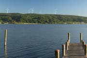 Die Visualisierung der Windpark-Gegner zeigt, wie die Windkraftanlagen auf dem Seerücken mit Sicht von der Insel Reichenau aussehen könnten. (Bild: PD/Pro Salen-Reutenen)