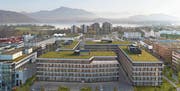 So soll der Gebäudekomplex Helix dereinst auf der Städtler Allmend aussehen.Visualisierung: PD