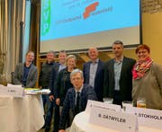 Die sieben Kandidatinnen und Kandidaten für den Frauenfelder Stadtrat sowie Stadtpräsidiumskandidat Anders Stokholm. (Bild: PD)