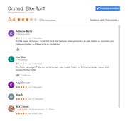 Zwei schlechte Noten trüben die Gesamtbewertung von Elke Torff auf Google. (Bild: Screenshot Google)