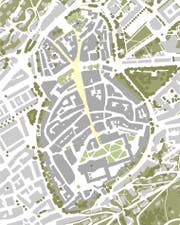 Schematische Ansicht der Altstadt mit der "Trompete": Jenem Teil der Marktgasse, der sich gegen den Bohl hin leicht ausweitet. (Bild: PD)
