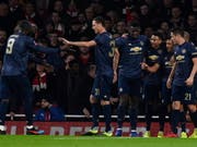 Alexis Sanchez (Mitte) feiert mit seinen Gefährten Manchester Uniteds 1:0 (Bild: KEYSTONE/EPA/WILL OLIVER)