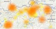 Die Mobilfunk-Störungskarte von Salt zeigt die betroffenen Regionen an. (Screenshot: allestörungen.ch)