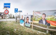 Ein bunter Strauss: Wahlkampfplakate am Strassenrand beim Ortseingang. (Bild: Andrea Stalder)