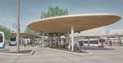 So soll der Bushub am Bahnhof Ebikon dereinst aussehen. Visualisierung: PD