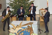 Das Saxofonquartett Multiphonix mit (v. l.) Rafael Frei, Fabio Devigili, Lukas Simma und Tom Hirlemann spielte vielfältig. (Bild: Theodor Looser)