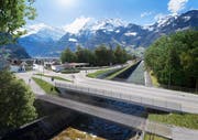 So soll die Verkehrsführung beim Coop-Kreisel und bei der Schächenbrücke in Schattdorf dereinst aussehen. (Visualisierung: Baudirektion Uri)