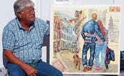 Theo Felix mit seinem Gemälde «Erinnerungen an Ascona». (Bild: PD)