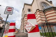 Verstärkte Sicherheitsmassnahmen um die Basler Synagoge nach den Anschlägen in Halle. (Bild: niz)