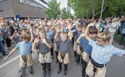 Jungschwinger liefen während des diesjährigen Esaf in Zug am Festumzug mit.Bild: Urs Flüeler/Keystone (23. August 2019)
