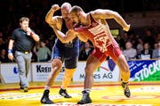 Willisau Lions Stefan Reichmuth (rechts) präsentiert sich gegen Kriessern in alter Stärke. Bild: Philipp Schmidli (Willisau, 22. Dezember 2018)