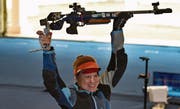 Eines der Highlights für Nina Christen: Die Nidwaldnerin erringt in Indien ihren ersten Weltcupsieg mit dem Kleinkaliber-Gewehr. Bild: Getty Images (Neu Delhi, 26. Februar 2019)