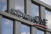 Das Logo von SoftwareOne am Hauptsitz in Stans. (Bild: Urs Flüeler/Keystone, 30. September 2019)