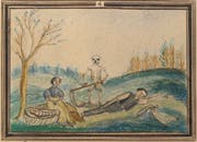 «Hungernde Familie, der Tod im Rücken»: ein Ausschnitt aus einem Gedenkblatt zur Hungersnot 1816/1817, im Besitz des Toggenburger Museums. (Bild: PD)