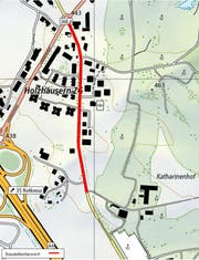 Rot markiert: der Baustellenbereich an der Holzhäusernstrasse. (Bild: PD)