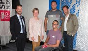 Diskutierten am Podium (von links): Philipp Hartmann, Brigitte Breisacher, Marcel Mathis, David Mzee und Chregu Graf. (Bild: Ruedi Wechsler, Emmetten, 17. Oktober 2019)