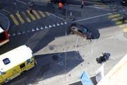 Die Unfallstelle auf dem Verkehrsknoten Kornhaus-, David-, Teufener- und Gartenstrasse sowie Wassergasse. (Bild: Stadtpolizei St.Gallen - 17. Oktober 2019)