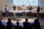 Florian Studer (parteilos), Michèle Graber (GLP), David Roth (SP) und Damian Müller (FDP) (von links) wollen ebenfalls ins Stöckli. (Bild: Eveline Beerkircher, 2. Oktober 2019)