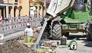 Während der ersten Etappe wurden Kanalarbeiten an der Bahnhofstrasse durchgeführt. Bild: Michael Hehli (18. April 2019)
