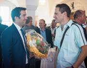 Der wieder gewählte Ausserrhoder Ständerat Andrea Caroni (FDP) und sein SVP-Herausforderer Reto Sonderegger (SVP). (Bild: dsc)