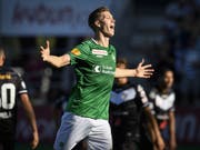 St. Gallens Cedric Itten jubelt über den 3:1- Sieg in Lugano (Bild: KEYSTONE/GIAN EHRENZELLER)