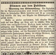 Vor 100 Jahren anlässlich der Nationalratswahlen in der Zeitung. (Bild: PD)