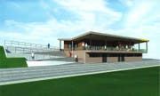 So soll die neue Klubbeiz des FC Emmenbrücke vis-à-vis der Haupttribüne aussehen. Visualisierung pd