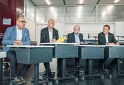 Sie informieren über aktuelle Agenden der Schulgemeinden: Präsident Andreas Wirth, Leiter Betrieb Markus Herzog, Finanzchef Christian Schwarz und Auen-Schulleiter Claudio Bernold. (Bild: Andrea Stalder)