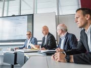 Sie informieren über aktuelle Agenden der Schulgemeinden: Präsident Andreas Wirth, Leiter Betrieb Markus Herzog, Finanzchef Christian Schwarz und Auen-Schulleiter Claudio Bernold. (Bild: Andrea Stalder)
